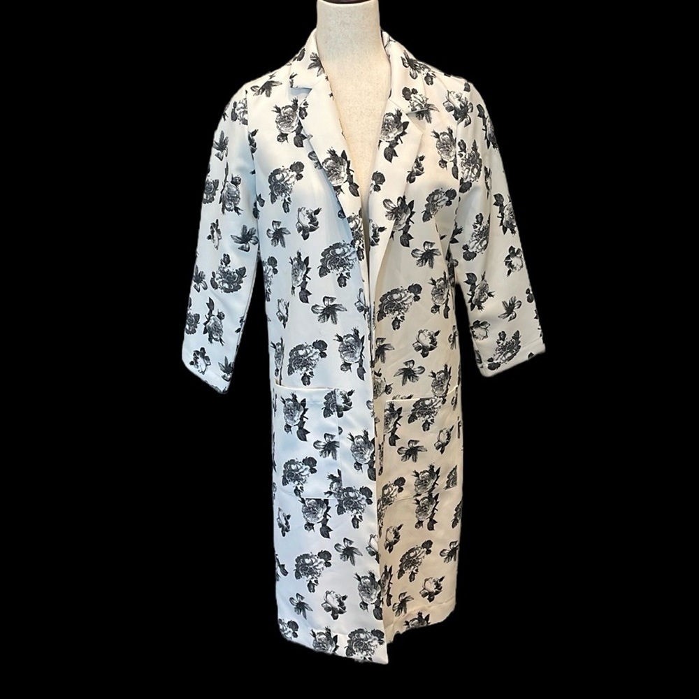 ASOS Glamorous Floral Duster Coat Black/White S